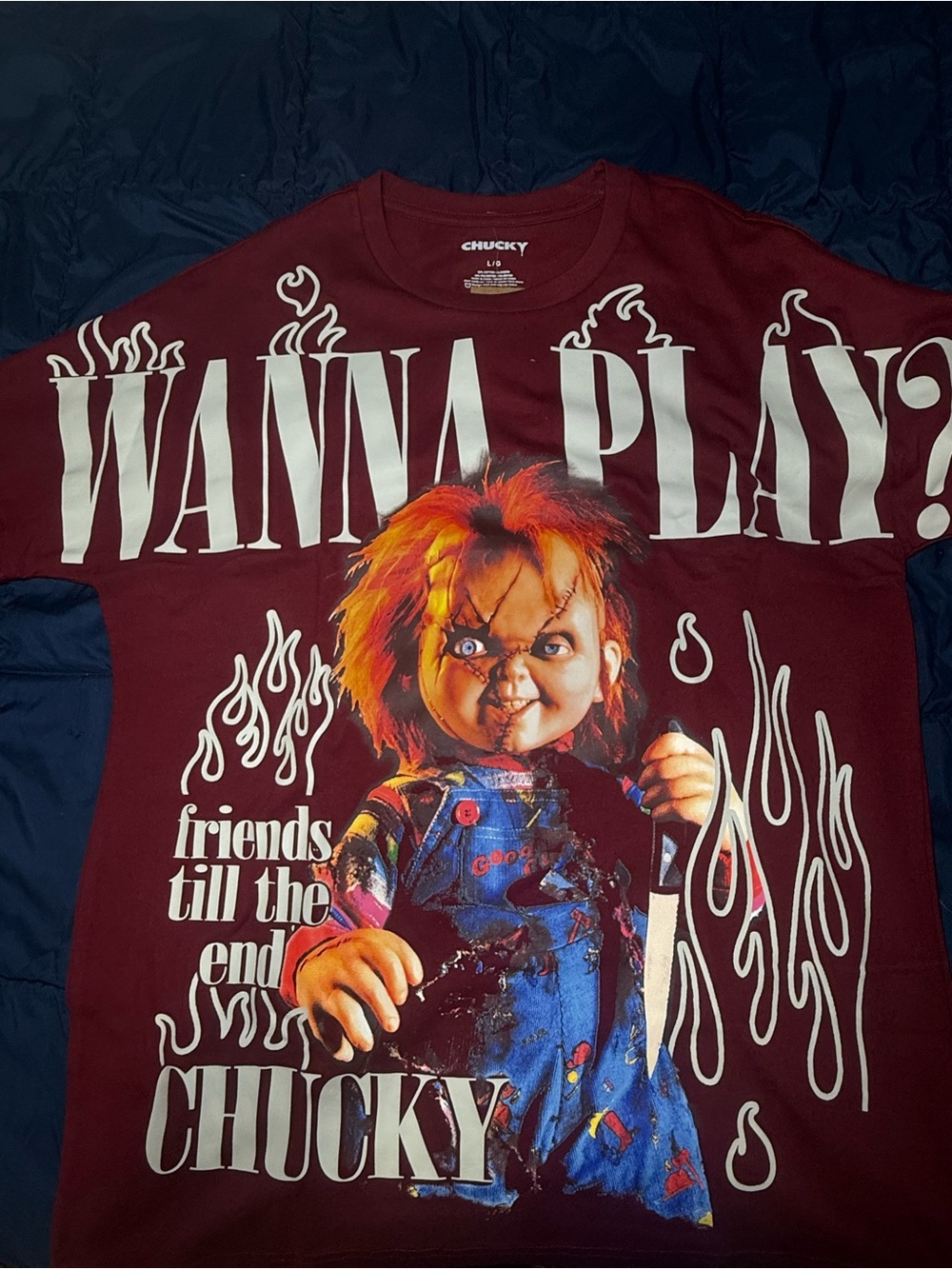 Universal Men's Burgundy Chucky Graphic Tee - Multi-Color Print New With Tags